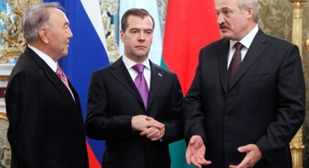 Presidents of Kazakhstan Nursultan Nazarbayev, Russia Dmitry Medvedev and Belarus Alexander Lukashenko meet in Moscow’s Kremlin 